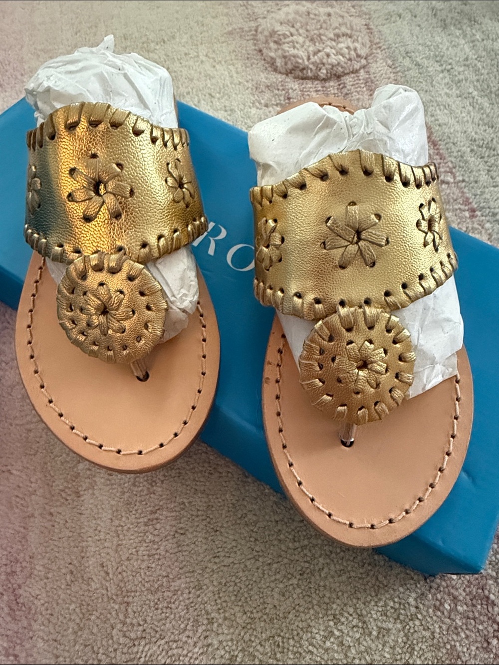 Jack Rogers Gold Leather Girls Sandal Thong